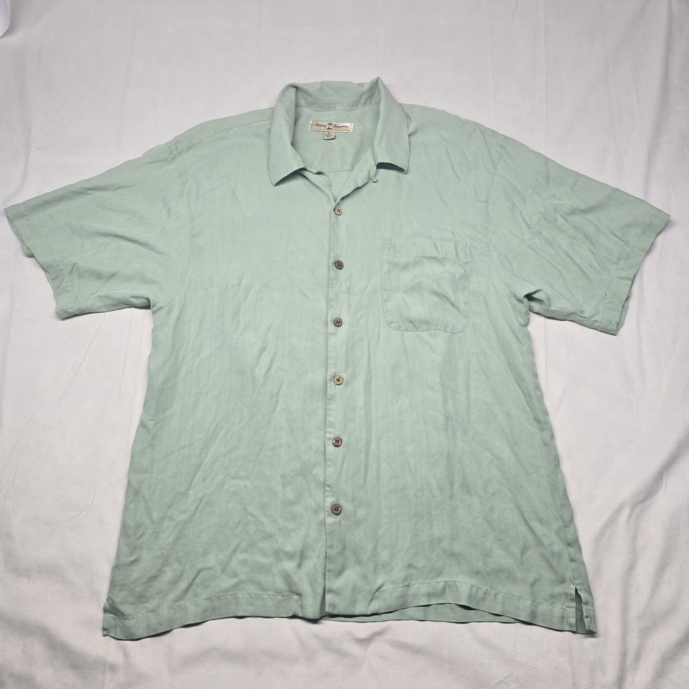 Tommy bahama hi note cafe camp shirt Men Size XL green 100% Silk - Picture 2 of 8